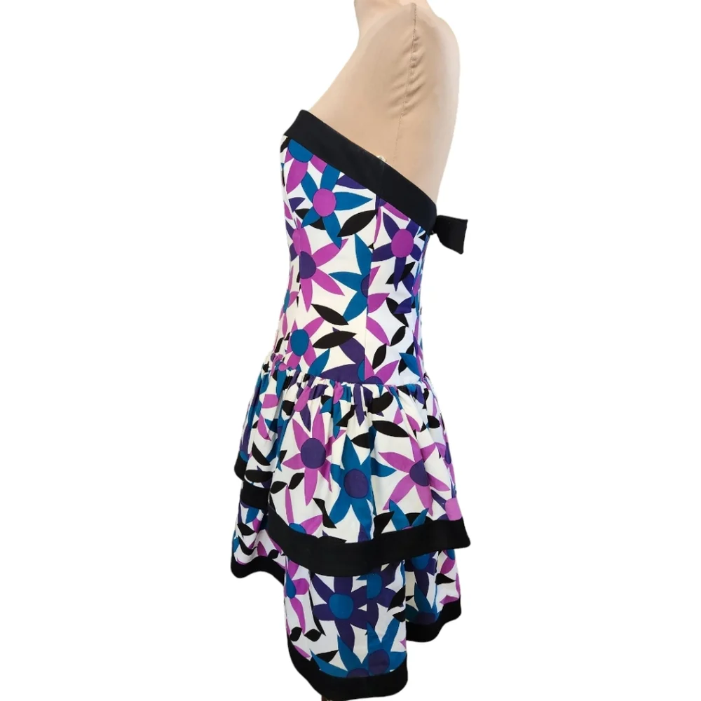 A.J. BARI Vintage 1980s Strapless Floral Print Ruffle Dress - Size 10 - Picture 5 of 11